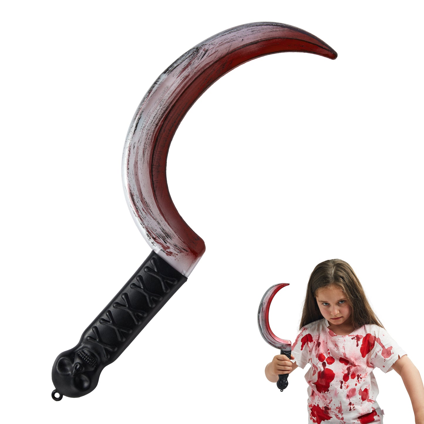 Syncfun 14.8 Inch Halloween Fake Sickle With Fake Blood Prop,Large Plastic Halloween Prop Knife Toy for Costume Accessories Horror Costumes,Scary Accessories for Kids & Adults
