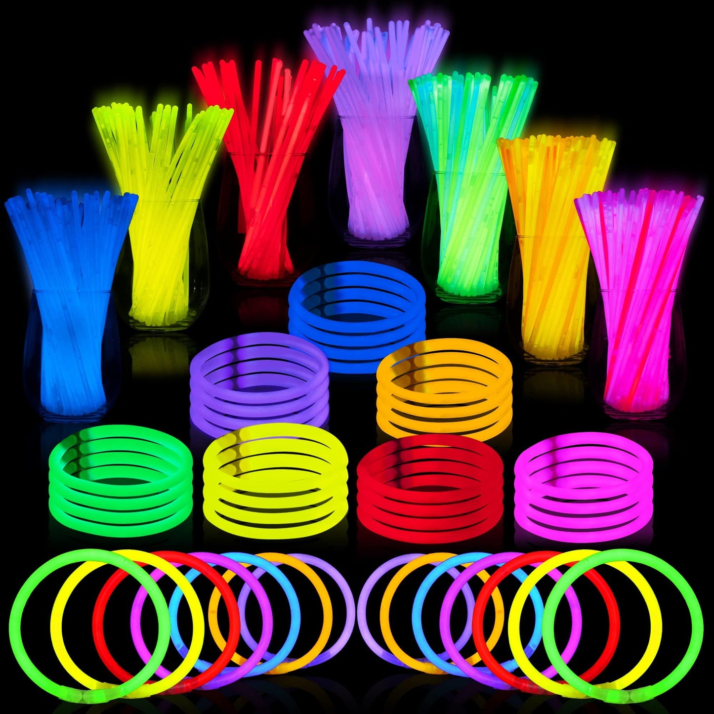 Syncfun 144 Pcs Glow Sticks Bulk 8" Bracelets Necklaces, Glow in the Dark Neon, Easter Party Supplies Pack