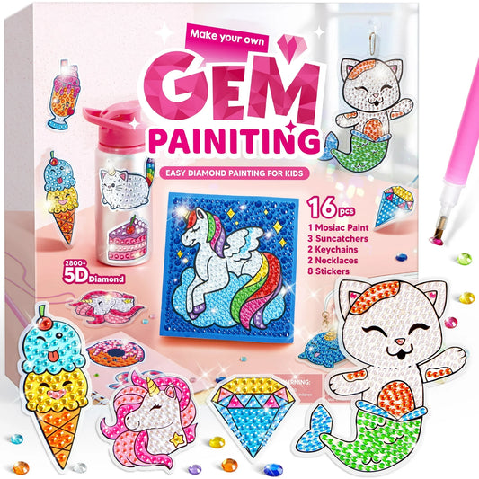 Syncfun 16 Projects Big Gem Art,5D Gem Painting Activities Kits for Kids, Diamond Arts And Crafts Gift for Girls 6-12