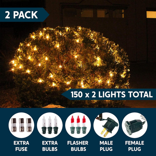 Syncfun 2 Pack of 150 Christmas Net Lights for Bushes,4 x 6 FT Warm White Incandescent Christmas Lights Net Lights Outdoor Mesh Lights for Bushes Garden Party Xmas Tree Decoration