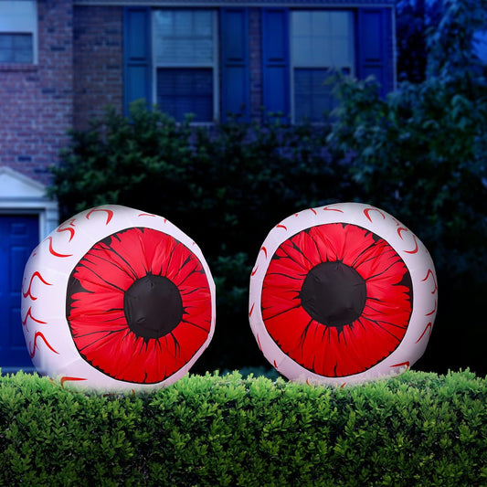 Syncfun 2 Pack Halloween Inflatable Huge Red Eyeballs with Build-in LEDs Halloween Blow up Yard Decorations,3 FT Diameter