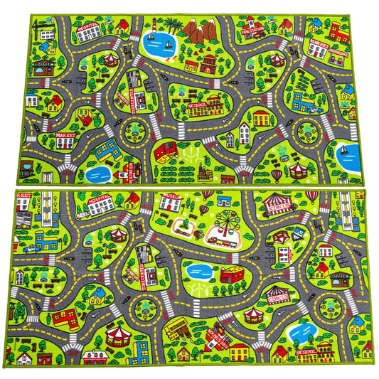 Syncfun 2 Pack Kids Car Rug for Playroom, Jumbo Car Play Mat for Toddlers,Durable Car Carpet for City Pretend Play