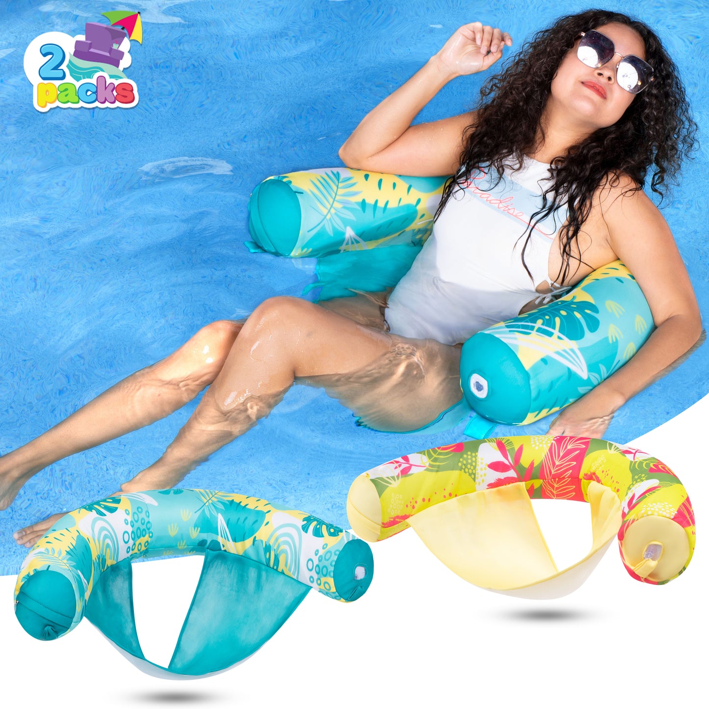 Syncfun 2 Packs Inflatable Pool Float Chairs for Adults, Pool Noodle Floats Chair, Floating Pool Float Chair Lounge Water Chairs Swimming Floaties for Party Summer Water Fun