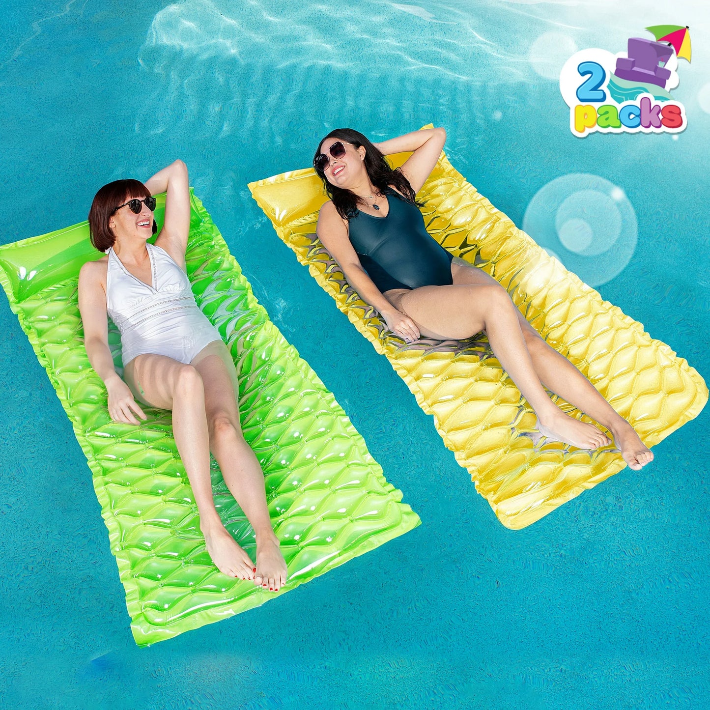 2 Packs Inflatable Pool Mat, Swimming Pool Mattress Float Lounge with Headrest, Pool Float Air Mat Pool Rafts for Adults