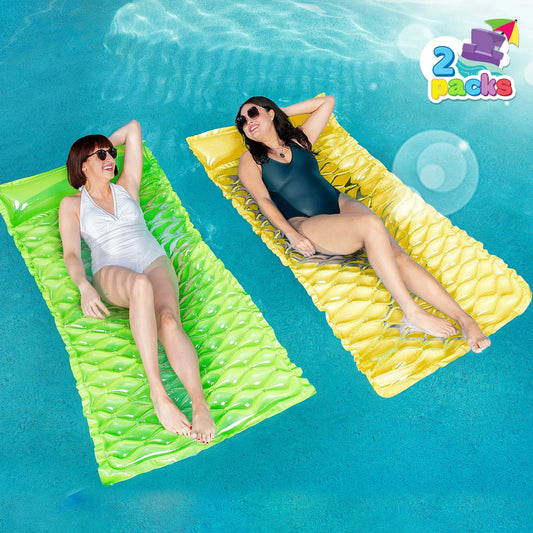 2 Packs Inflatable Pool Mat, Swimming Pool Mattress Float Lounge with Headrest, Pool Float Air Mat Pool Rafts for Adults