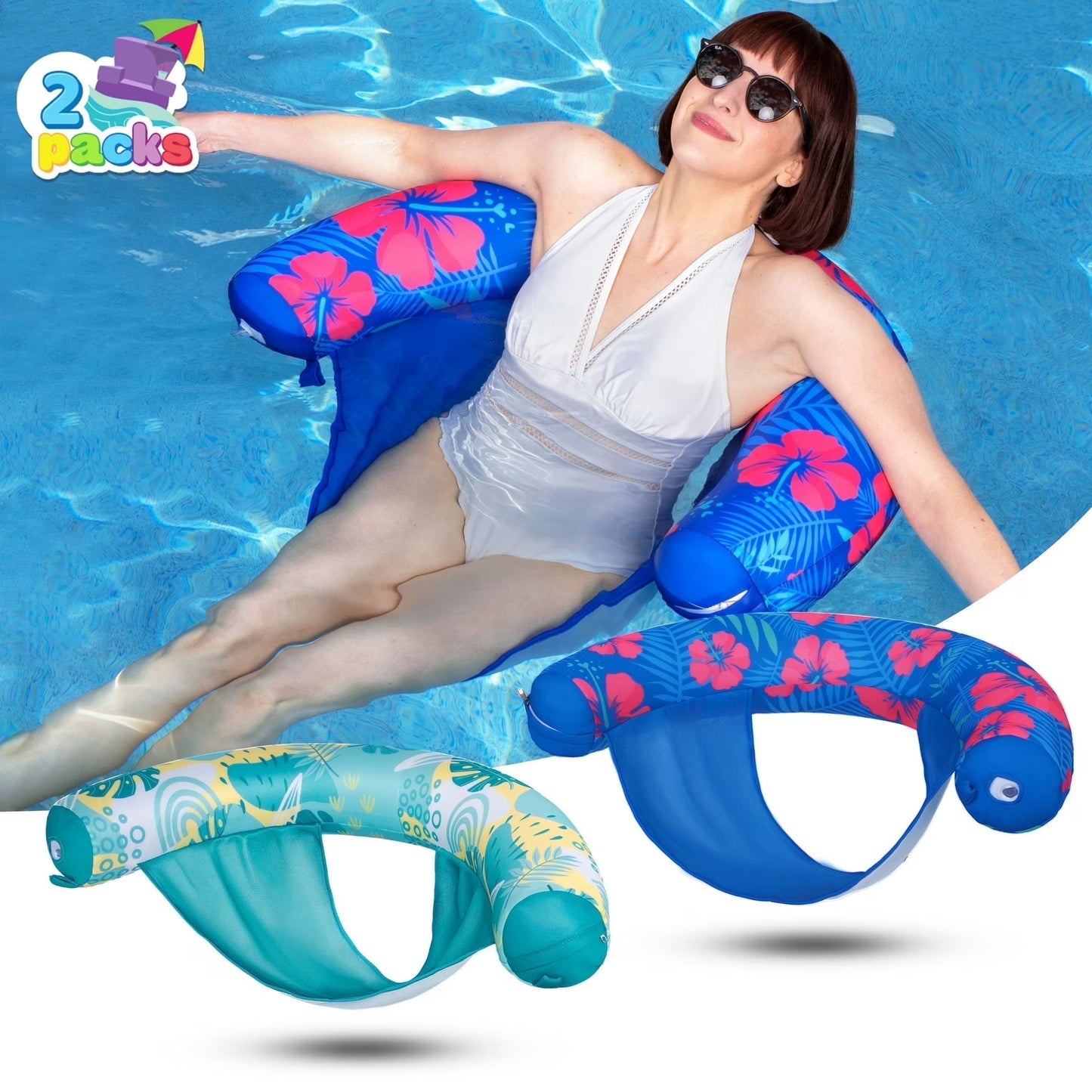 Syncfun 2 Packs Pool Floats Chairs, Inflatable Pool Noodles Floats for Adults, Pool Float Chair Lounger, Pool Float Hammock Chairs, Swimming Floaties for Party Summer Water Fun