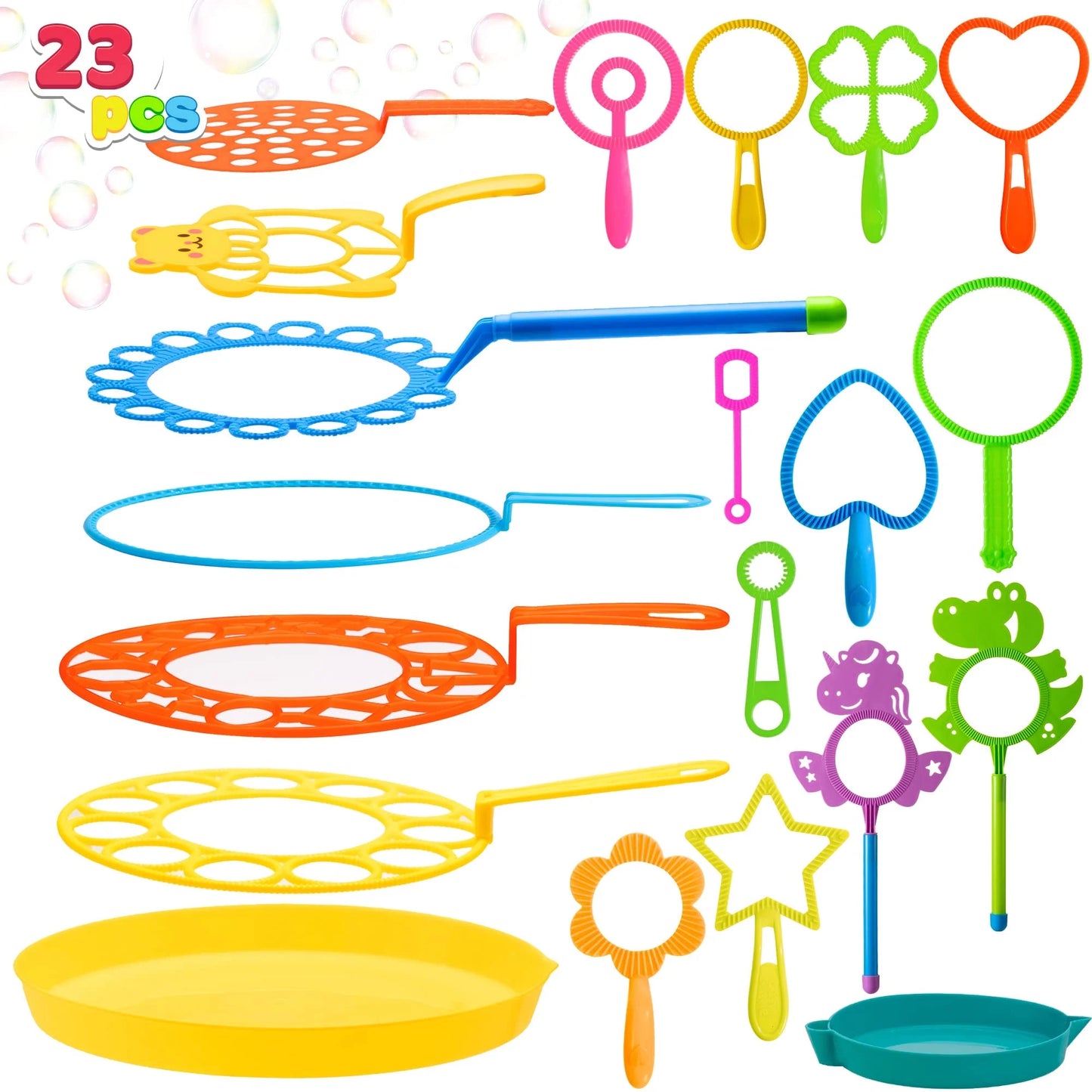 SYNCFUN 23 Pcs Big Bubble Wands Set, Large Bubble Wands Bulk for Kids Outside Blowing, Giant Bubble Maker with Tray for Summer Easter Party Favor Birthday Toddlers