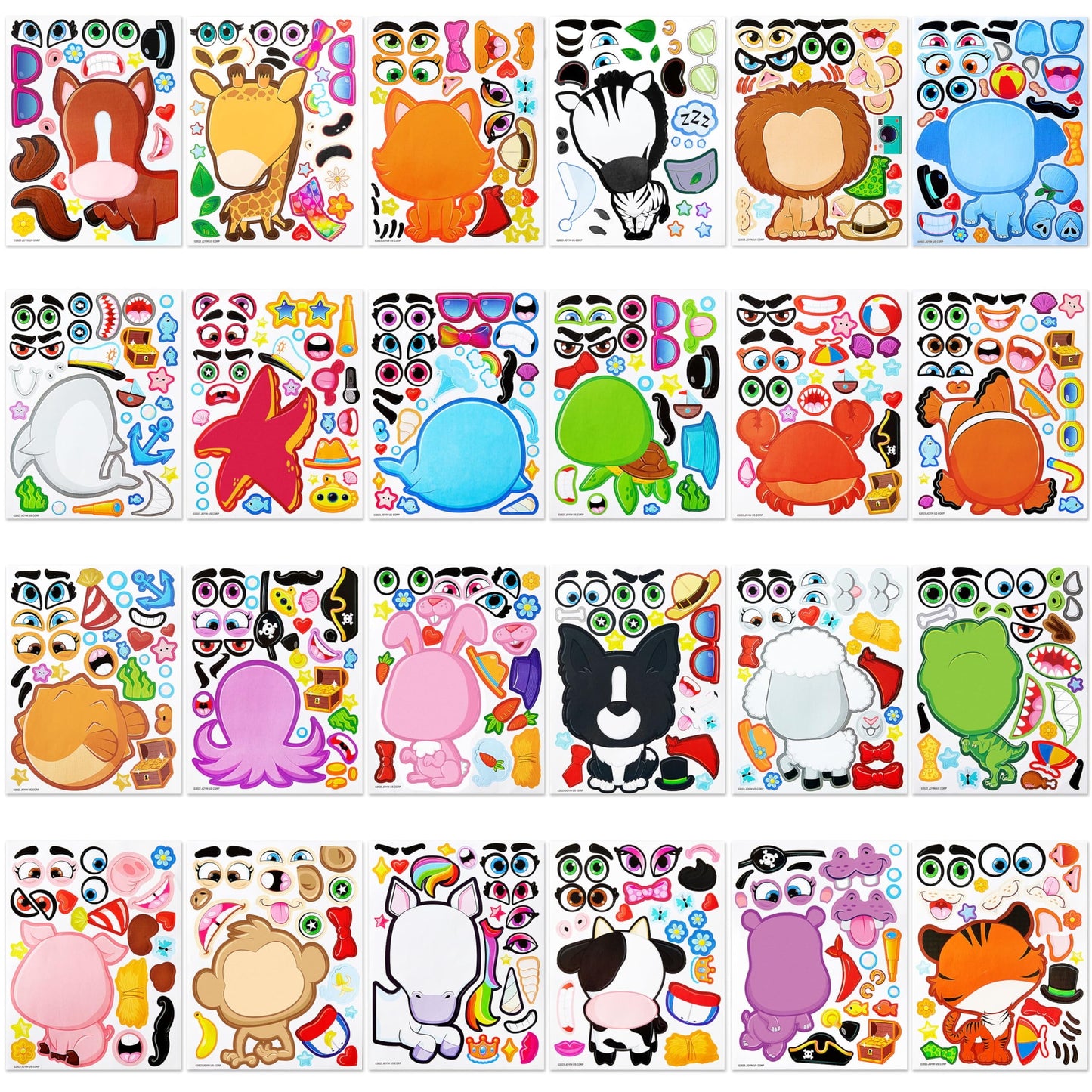 Syncfun 24 PCS 6"x 9" Make-a-face Sticker Sheets Make Your Own Animal Mix and Match Sticker Sheets Kids Party Favor Supplies Craft