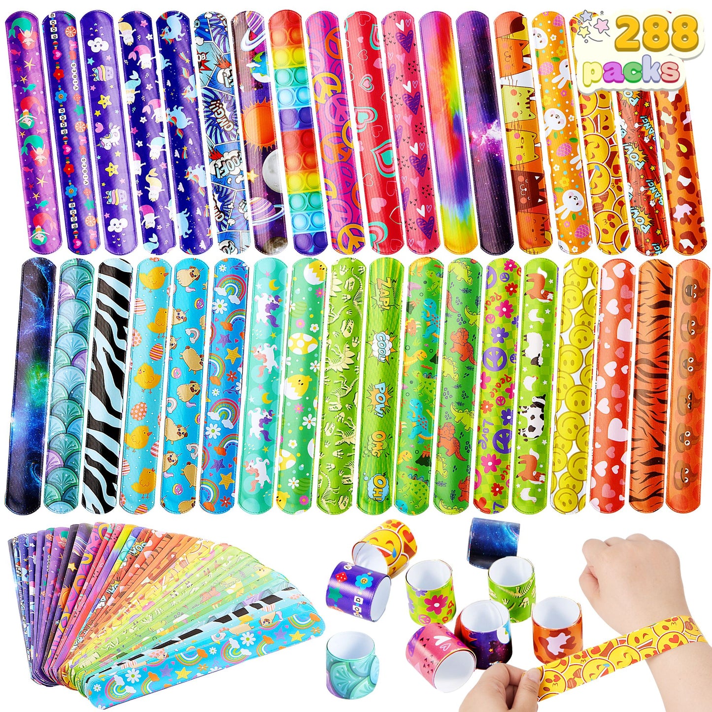 SYNCFUN 60 Pcs Slap Bracelets Party Favors for Kids, Bulk Wristbands with 36 Designs for Easter Basket Stuffers, Classroom Prizes Exchanging Gifts
