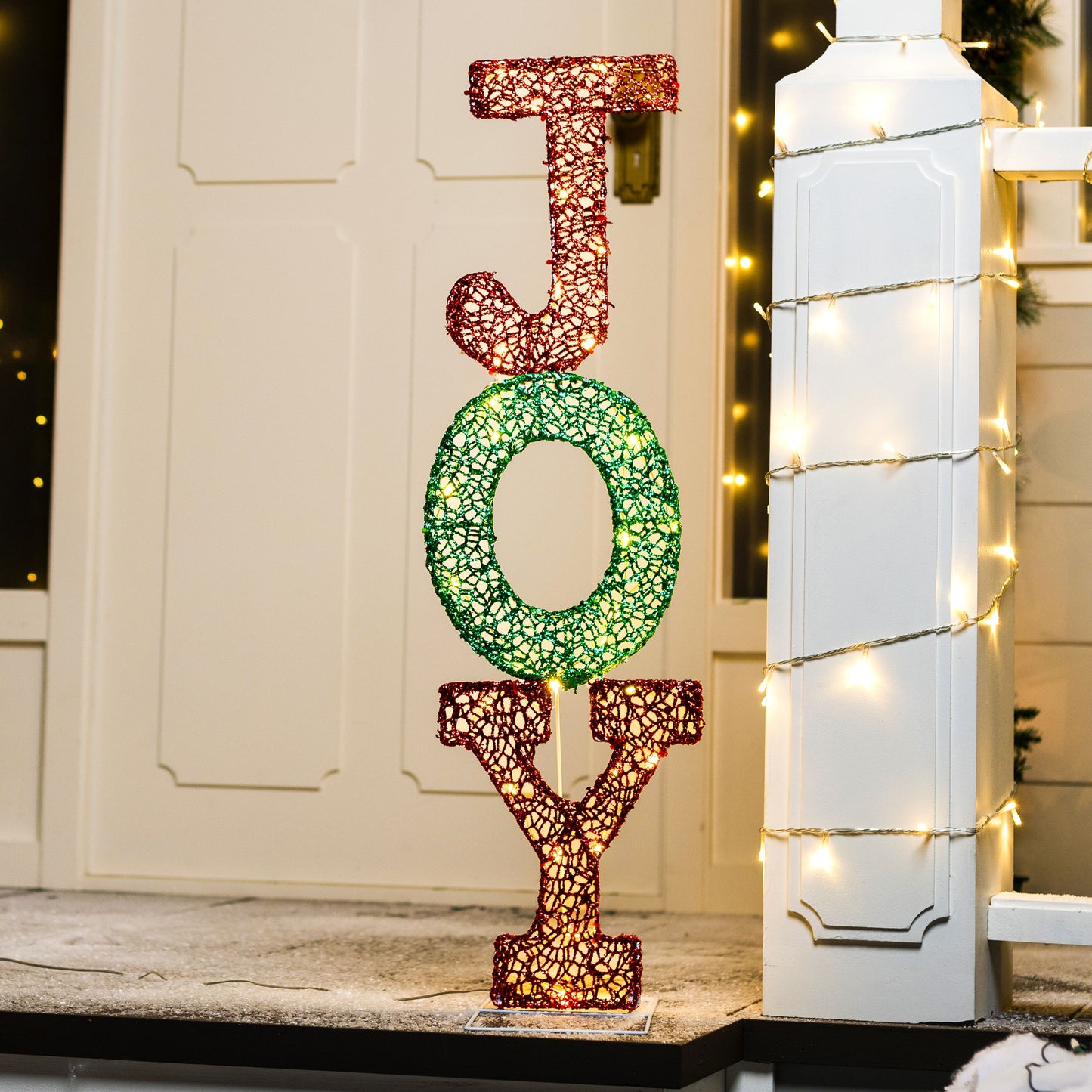 Syncfun 3 FT Joy Letters Yard Light Christmas Outdoor Decorations,30 Pre-Lit LED 2D Stacked Joy Letters Christmas Decorations,Christmas Yard Light with Stakes Decorations Outdoor Holiday Decor