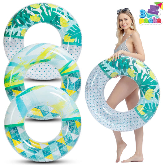Syncfun 3 Packs 32.5'' Inflatable Swim Tube Pool Float with Glitters for Kids Adults Age 9 & up