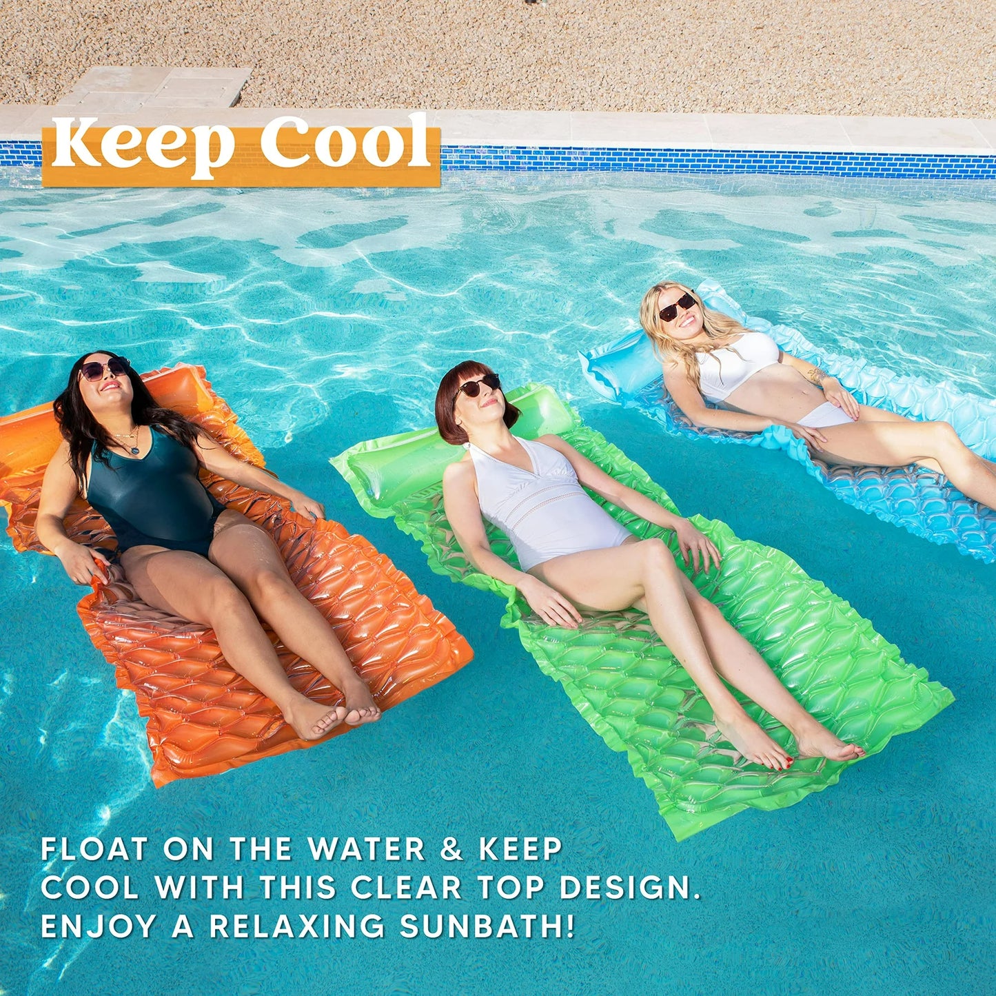 3 Packs Inflatable Pool Mat, Swimming Pool Mattress Float Lounge with Headrest, Pool Float Air Mat Pool Rafts for Adults