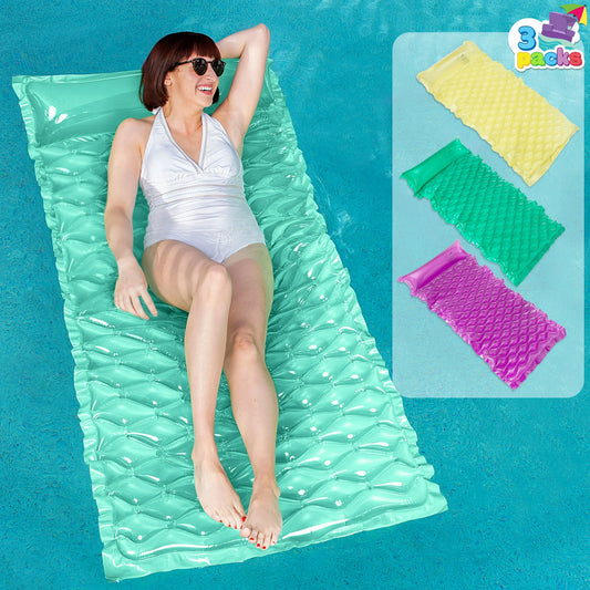 Syncfun 3 Packs Inflatable Pool Mat Swimming Pool Mattress Float Lounge with Headrest, Pool Float Air Mat for Adults