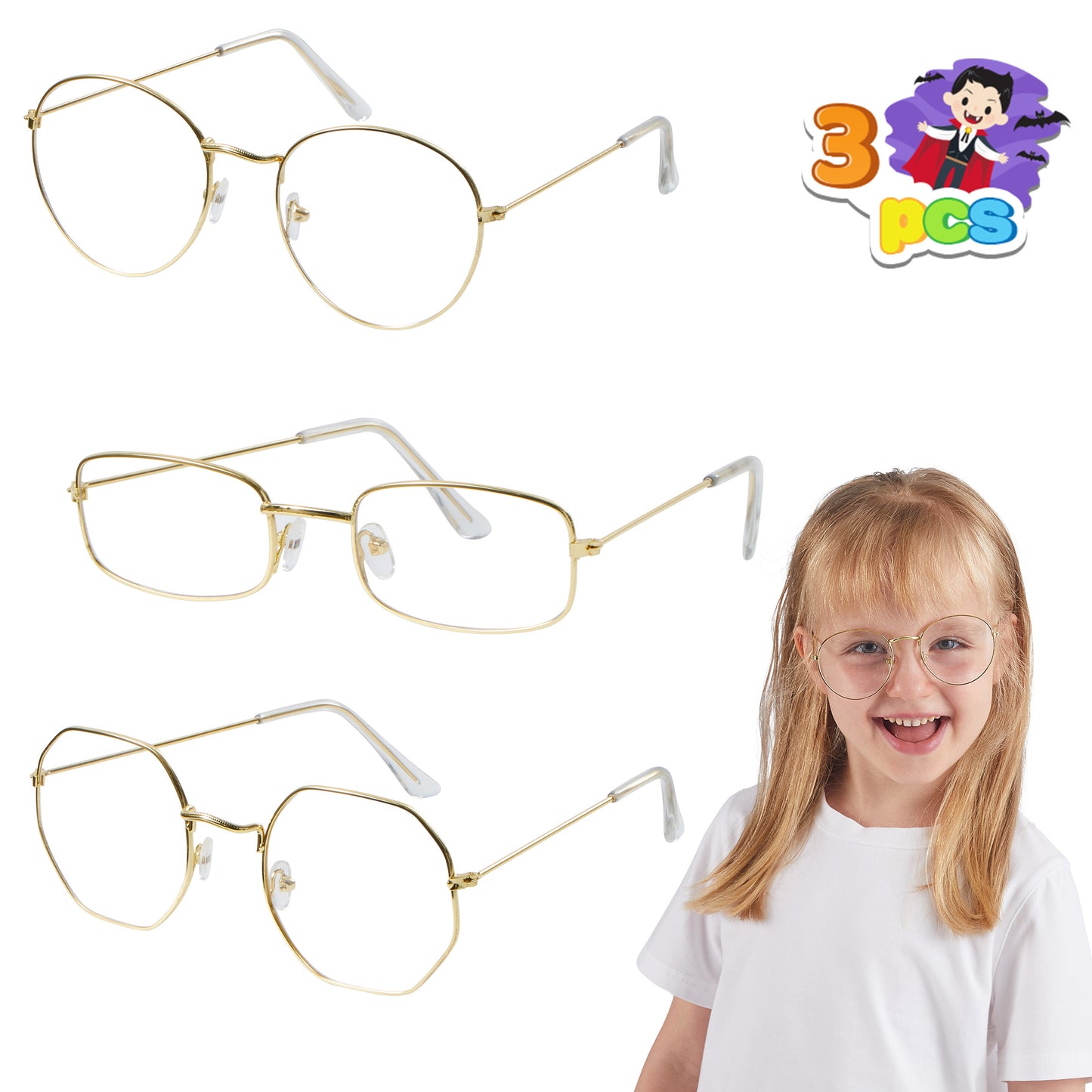 SYNCFUN 3 Pairs Halloween Glasses,Old Man Costume Glasses Rectangular Granny Glasses for Adult Posing Props Masquerade Costume Birthday Party Cosplay Supplies