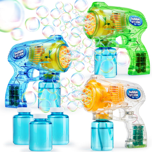 3 Pcs Bubble Gun for Kids, Bubble Blaster Toys with Bubble Solution for Kids Easter Summer Outdoor Game Party Favor