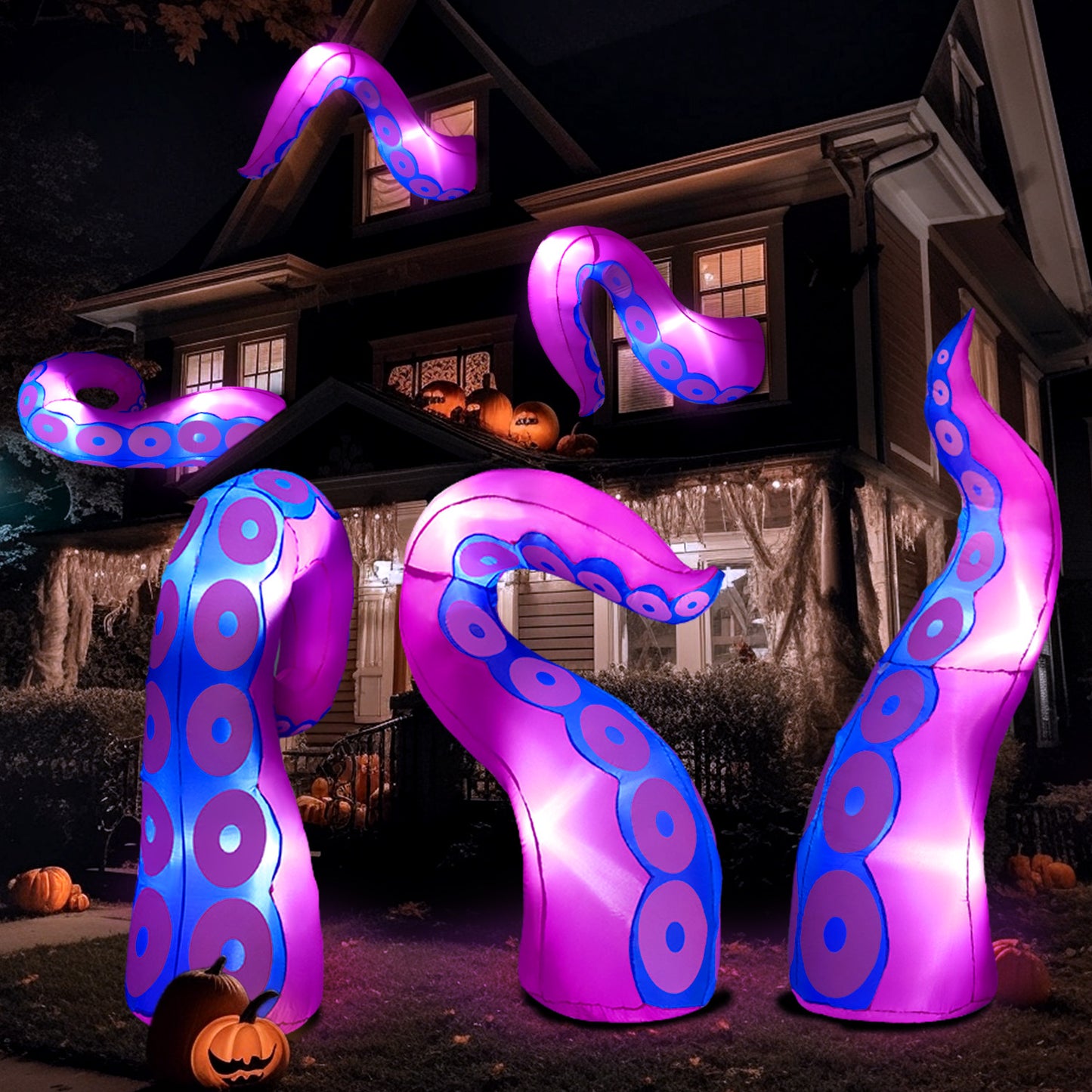 Syncfun 3 Pcs Halloween Inflatable Outdoor Giant Octopus Tentacle Broke Out from Window with Built-in LED Blow Up Inflatable for Window Decoration Yard Garden Lawn Decor