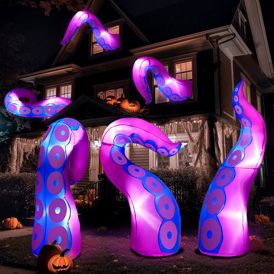 Syncfun 3 Pcs Halloween Inflatable Outdoor Giant Octopus Tentacle Broke Out from Window with Built-in LED Blow Up Inflatable for Window Decoration Yard Garden Lawn Decor