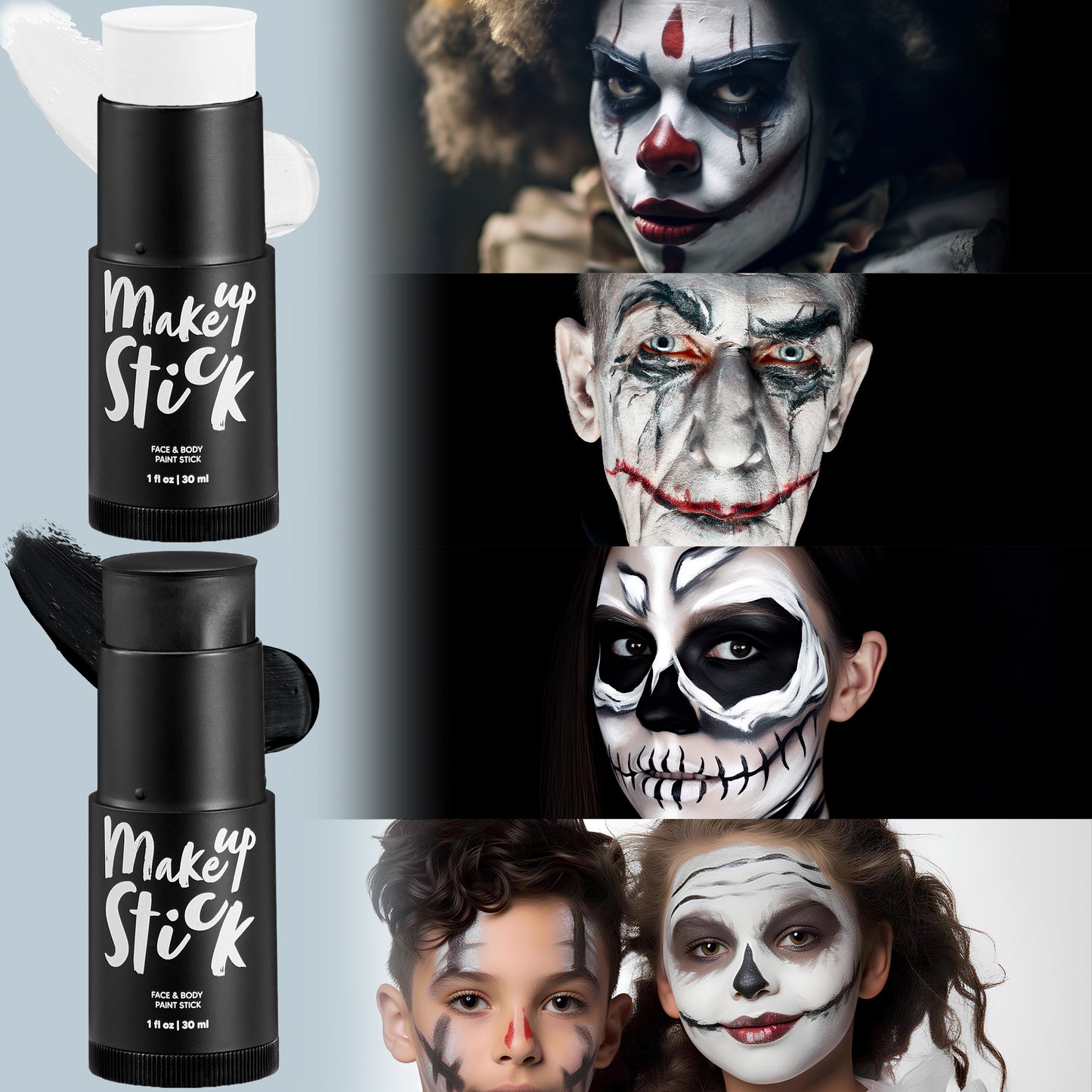 Joyfy 3 Pcs Halloween Makeup Stick,Halloween Body Painting Kit SFX Makeup for Zombie Vampire Skeleton Joker Cosplay for Adult Kids