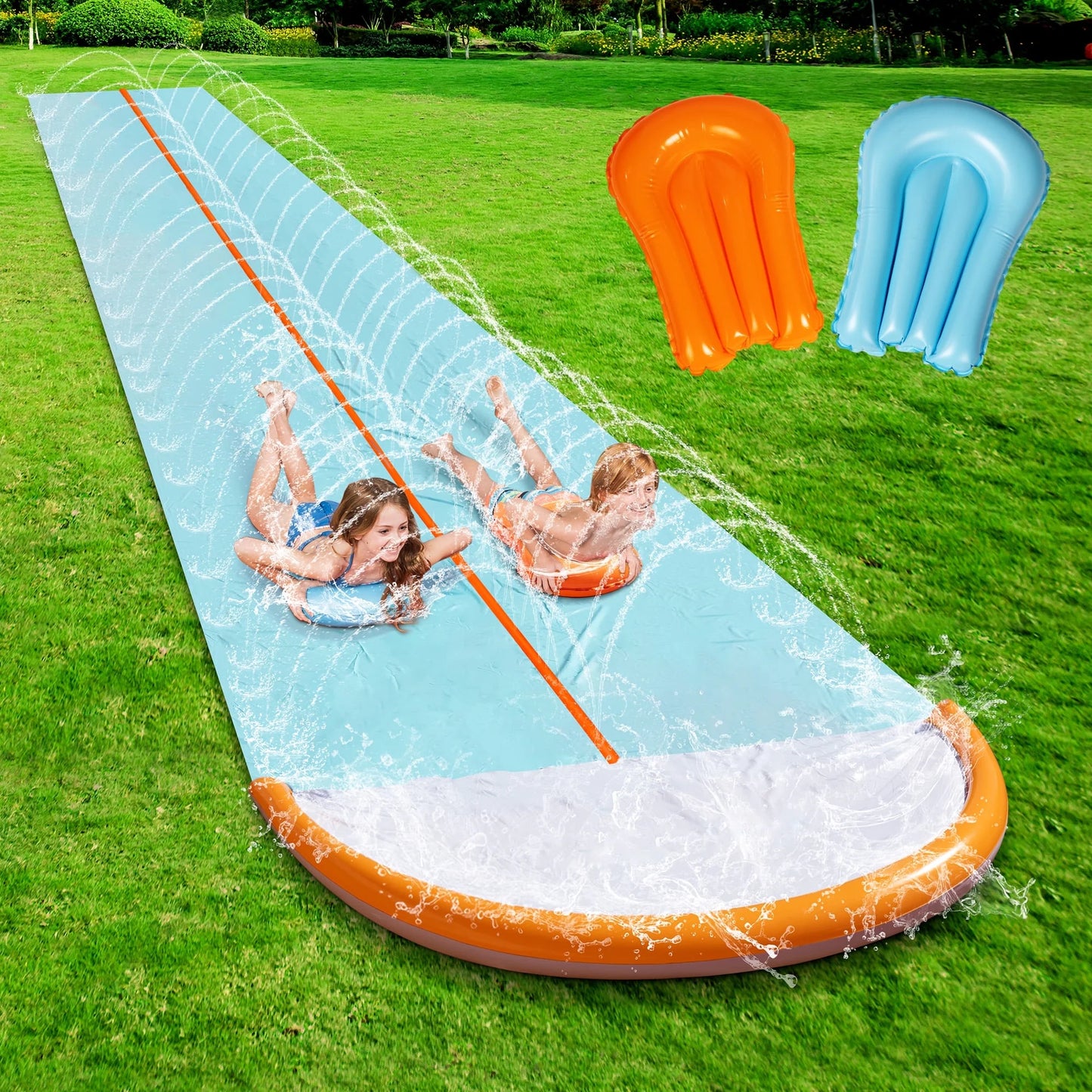 SYNCFUN 32.5ft Extra Long Water Slide and 2 Inflatable Boards, Water Slides Waterslide Slip with Sprinkler for Kids Adults Backyard, Summer Outdoor Water Toys