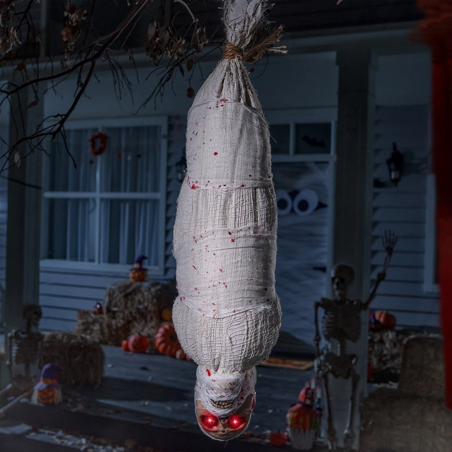 JOYIN 35 Inch Animated Halloween Decorations Scary Hanging Zombie with LED Light Up Eyes & Sound Effect,Halloween Indoor Outdoor Decorations,Hanging Halloween Decorations