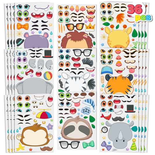 Syncfun 36 Sheets Make-a-face Sticker Sheets 9.8"x6.7" Safari Animal Mix and Match Stickers for Kids Birthday Holiday Party Favor Supplies Craft Gifts for Boys & Girls