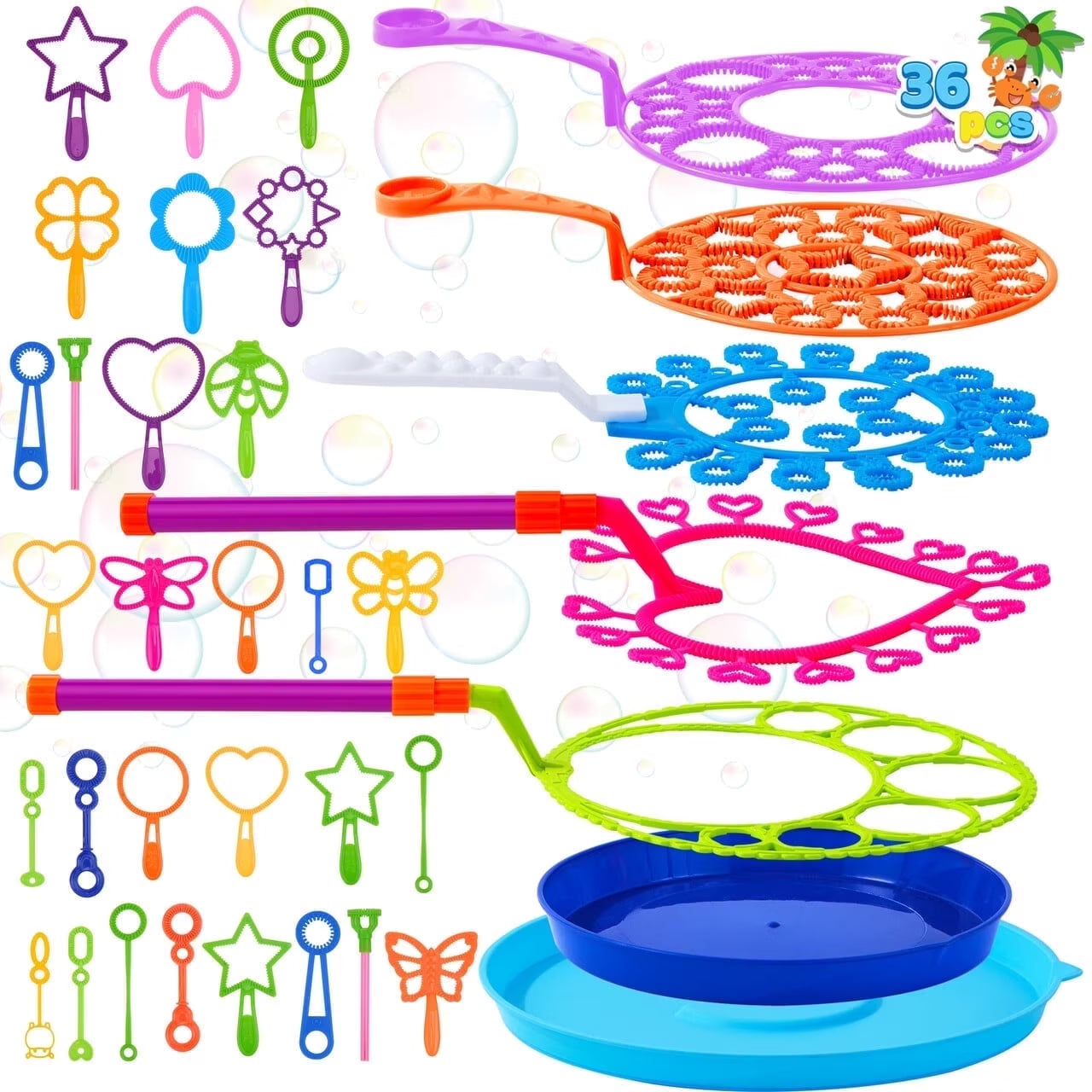 Syncfun 36Pcs Giant Bubble Wands Set, 18" Big Bubble Maker with Tray, Easter Bubble Toys for Kids Gifts, Summer Outdoor Activities