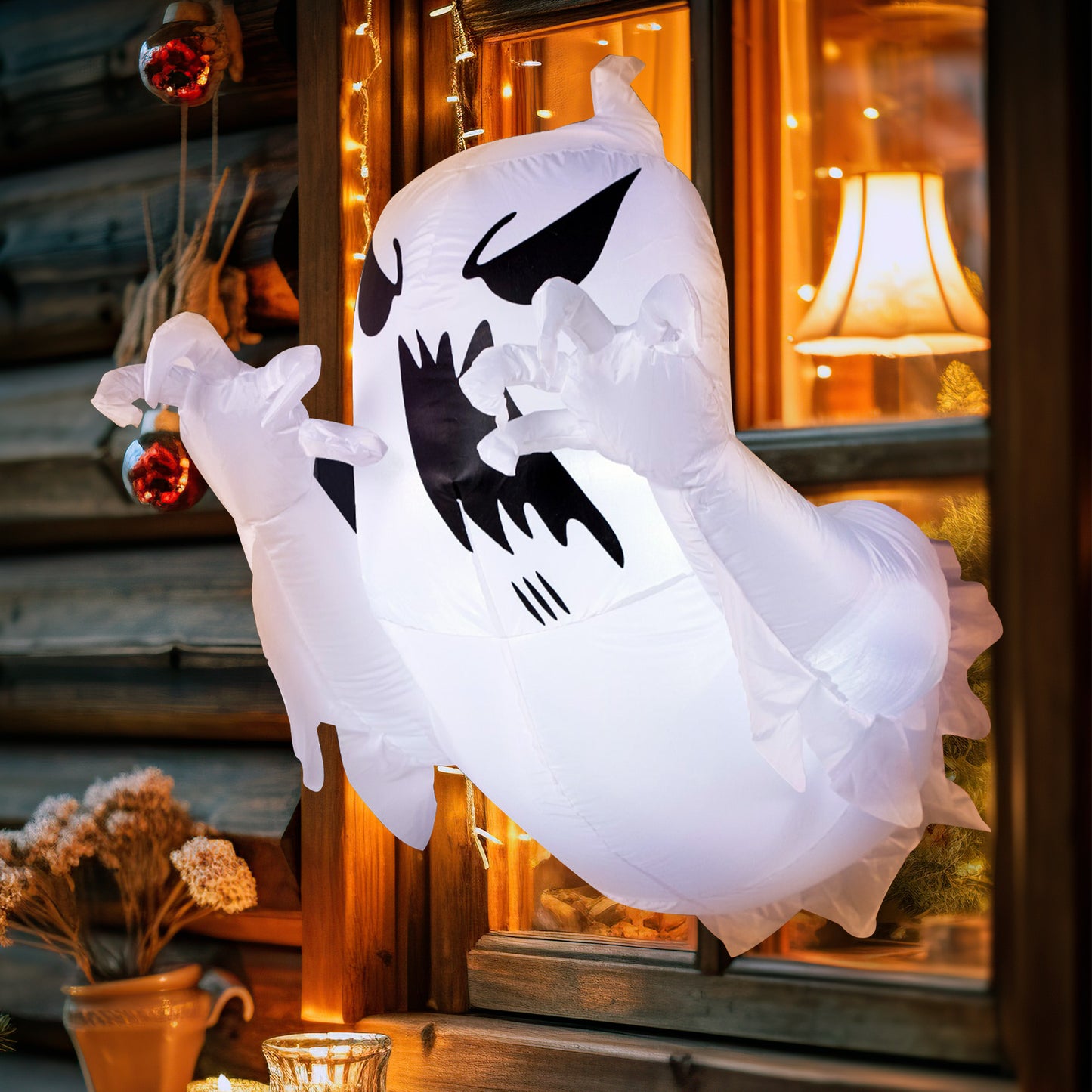 Syncfun 4.5 FT Halloween Inflatable Decorations Outdoor Scary Flying Ghost Broke Out from Window with Built-in LED Blow Up Inflatable for Window Decoration Yard Garden Lawn Decor