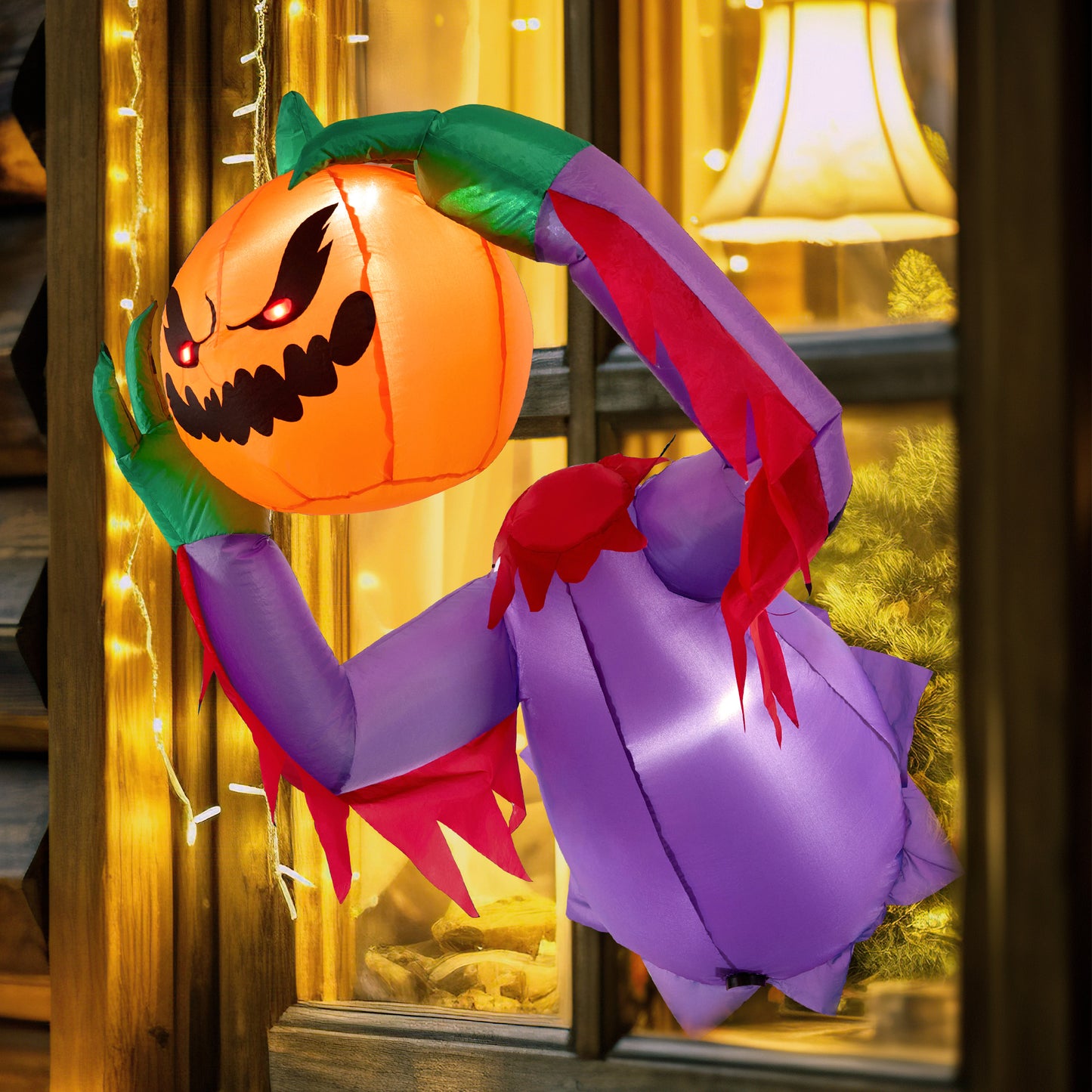 SYNCFUN 4.5 FT Halloween Inflatable Pumpkin Ghost Broke Out from Window with Built-in LED and Red Eyes Blow Up Inflatable for Window Decoration Yard Garden Lawn Decor
