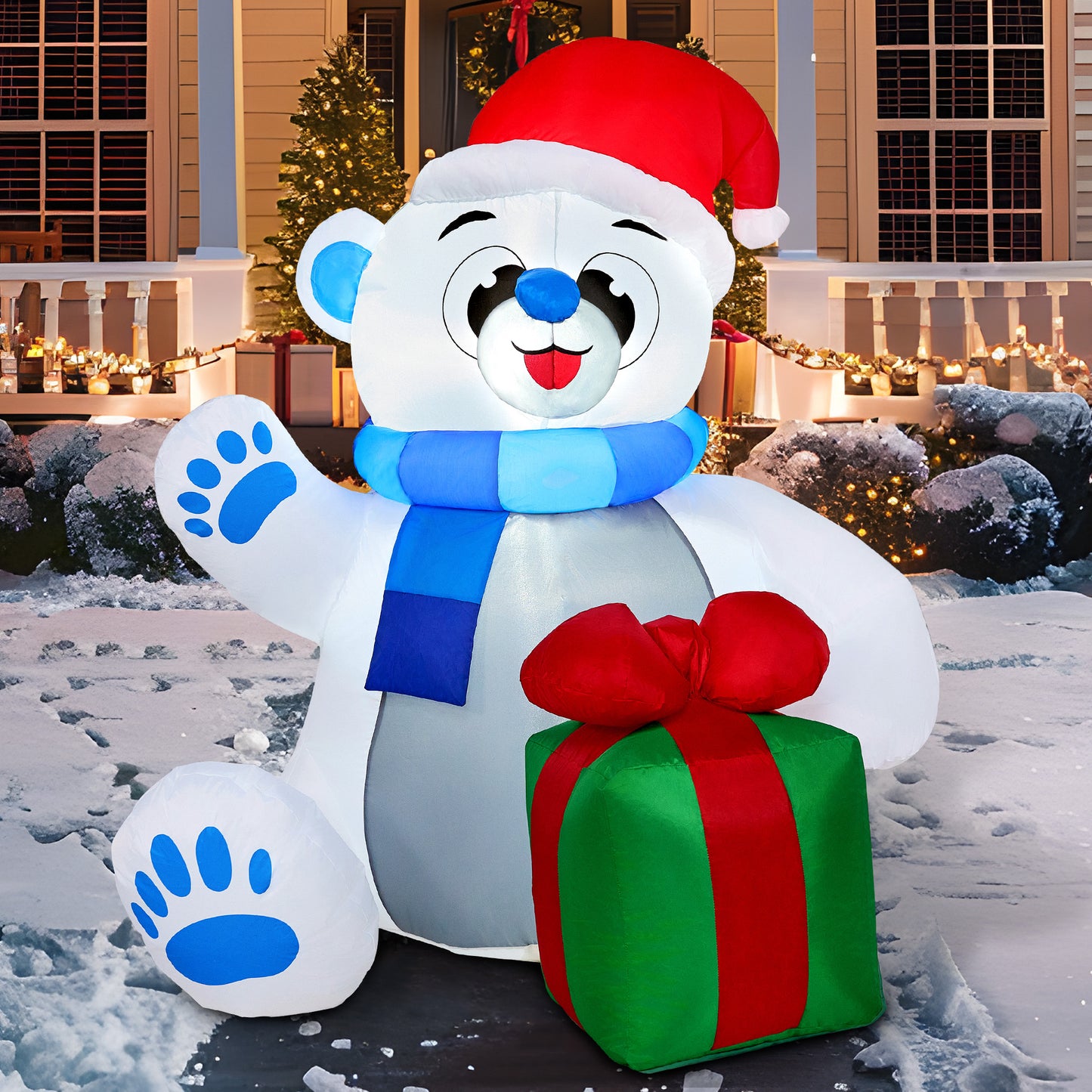 Joyfy 4 ft Christmas Inflatables Polar Bear,Polar Bear Christmas Blow Ups Outdoor Yard Decorations with Built-in LEDs for Holiday Party Garden Lawn Decor