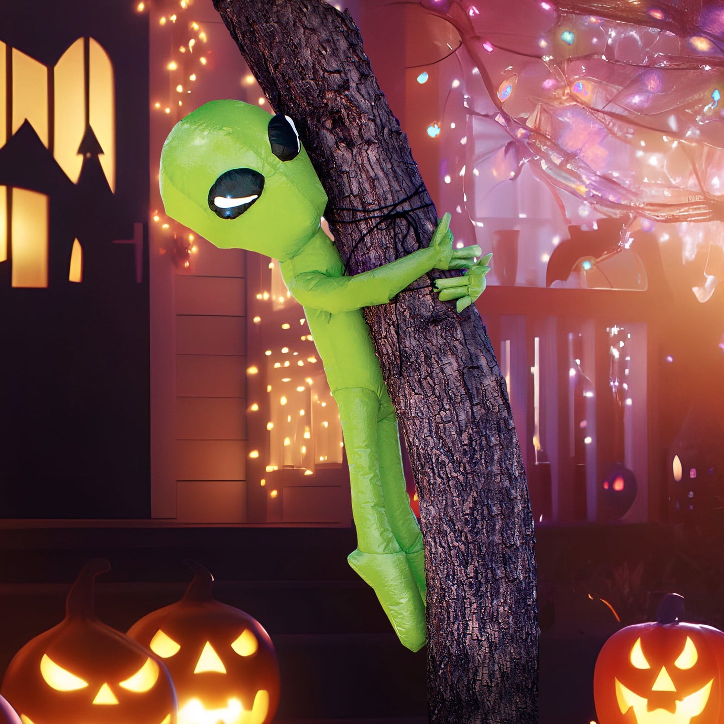 Syncfun 4 FT Halloween Inflatable Alien Tree Ghost Inflatable with Build-in LEDs,Outdoor Blow Up Inflatables Yard Decoration Decorations