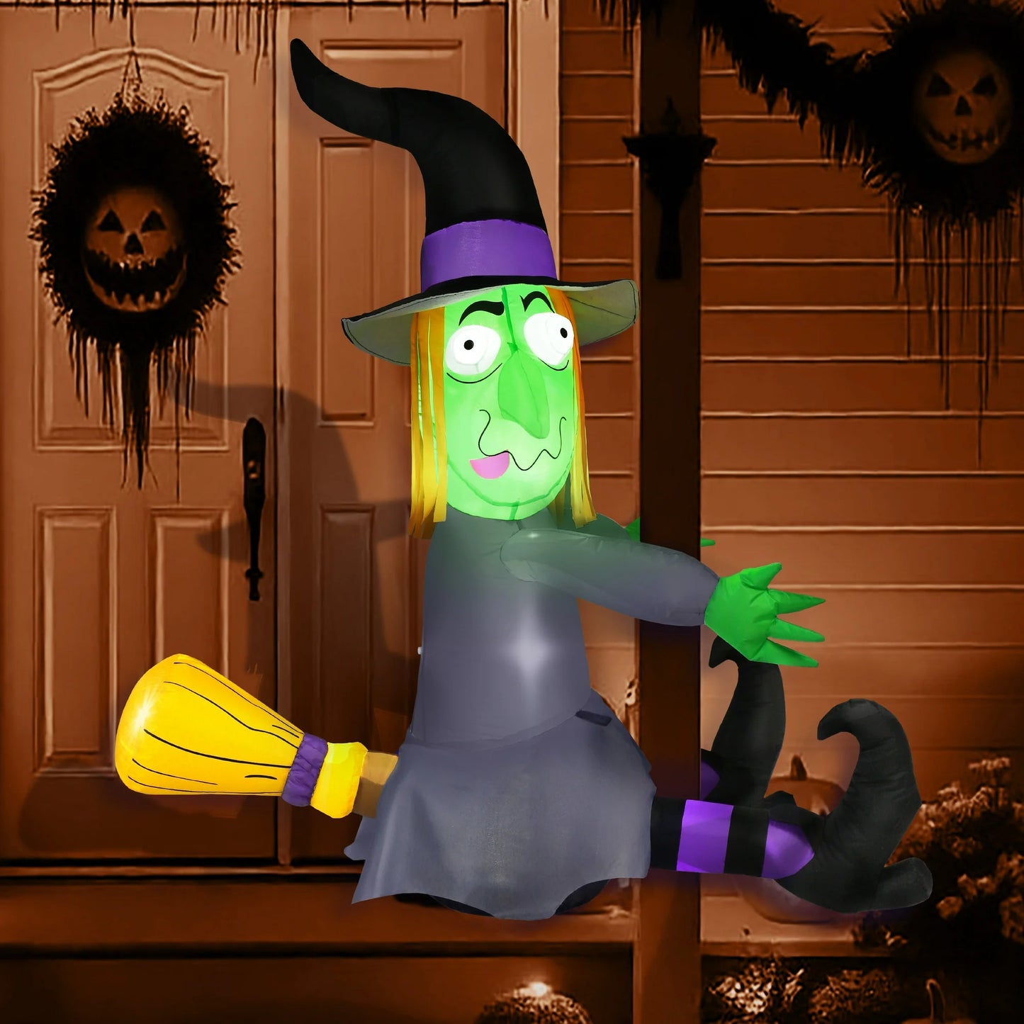 Syncfun 4 FT Halloween Inflatable Outdoor Witch Crashing Into Tree Decorations Blow Up Inflatables Halloween Yard Decorations
