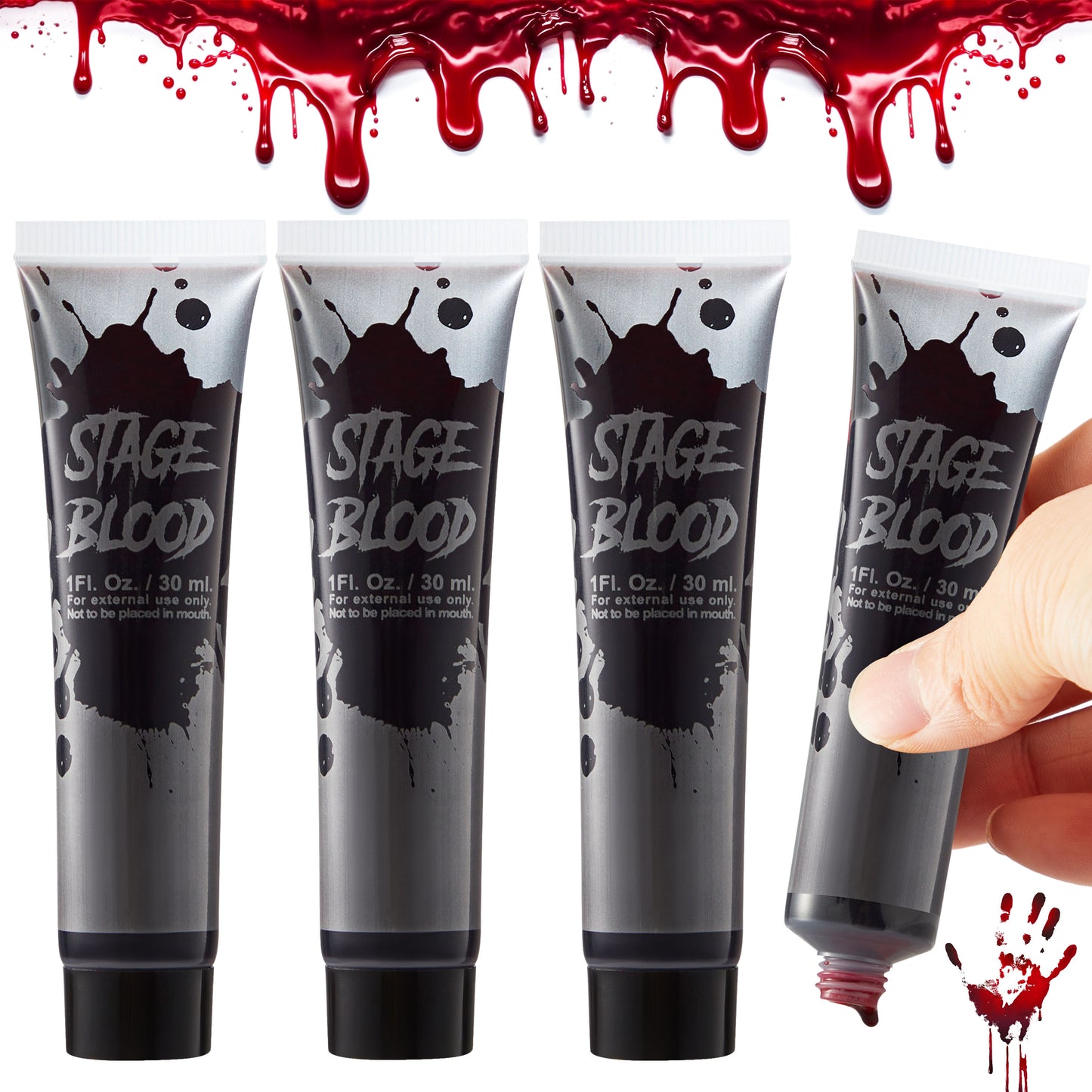 SYNCFUN 4 Pcs Halloween Fake Blood,1oz Vampire Blood Makeup Tube,Halloween Blood Zombie Makeup,Vampire Makeup Kit for Adults,Halloween Costume Vampire Accessories