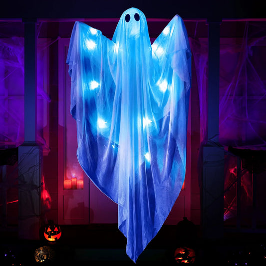 Syncfun 47 Inch Hanging Ghosts Halloween Decor,Halloween Light up White Ghosts with Spooky Blue LED Light,Halloween Outdoor Yard Porch Decorations,Haunted House Decorations