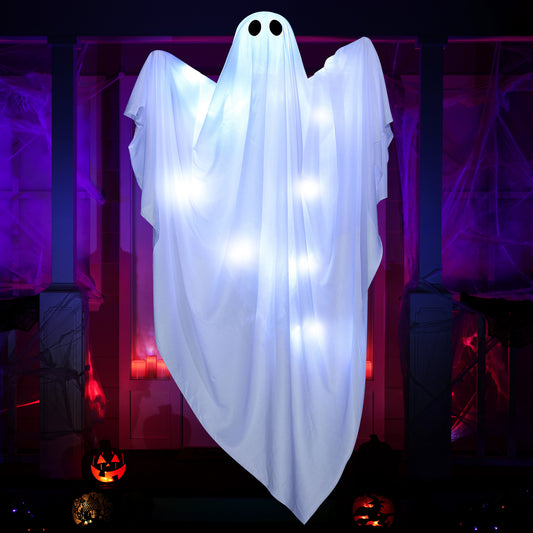 Joyfy 47 Inch Hanging Ghosts Halloween Decor,Halloween Light up White Ghosts with Spooky White LED Light,Halloween Outdoor Yard Porch Decorations,Haunted House Decorations