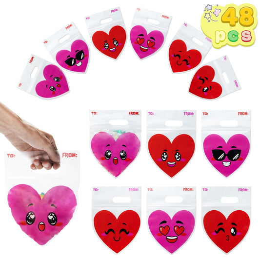 48 Pcs Valentine’s Day Cellophane Gift Bag, Candy Treat Bags with Red Pink Heart Designs for Kids Party Favor Supplies, Classroom Gift Exchange Prizes, Valentine’s Goodie Bags