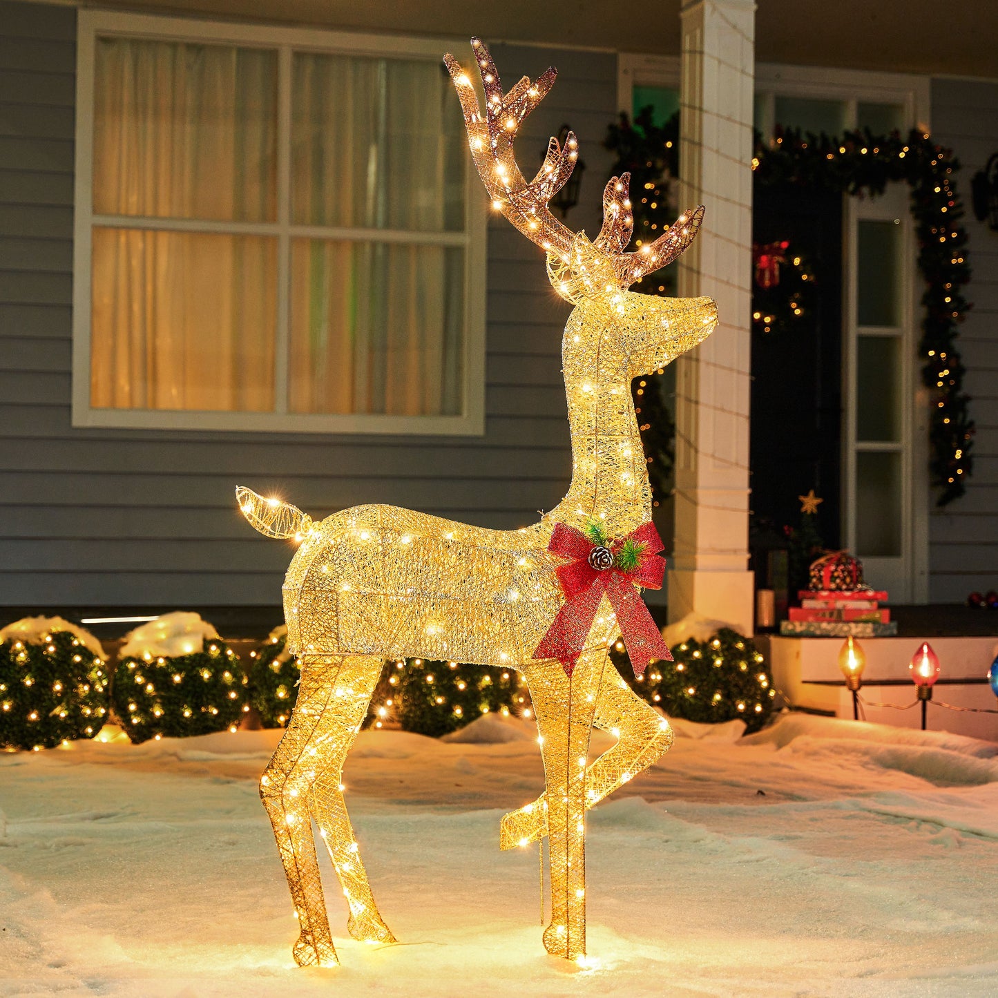 Joyfy 5.5 FT Reindeer Christmas Outdoor Yard Light Decorations,150 LED Lights Reindeer for Christmas Outside Lawn Decor,Warm White Light