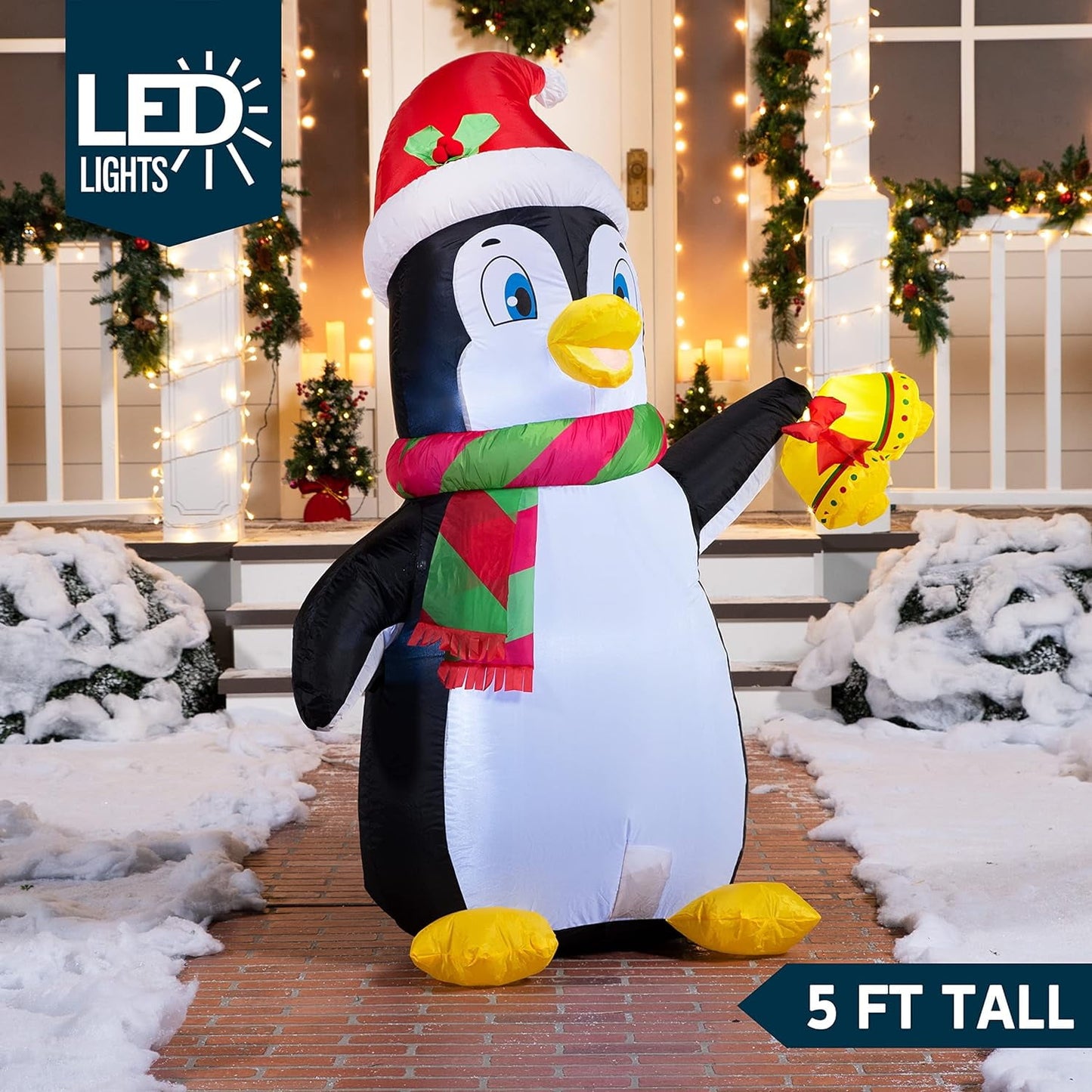 Joyfy 5 FT Christmas Inflatables Penguin Outdoor Decorations,Giant Christmas Blow Ups Yard with Built-in LEDs for Holiday Party Garden Lawn Decor