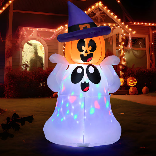 SYNCFUN 5 FT Halloween Inflatable Pumpkin Ghost Built-in Colorful Led Lights,Halloween Blow Up Cute Decor for Indoor Outdoor Holiday Yard Decoration