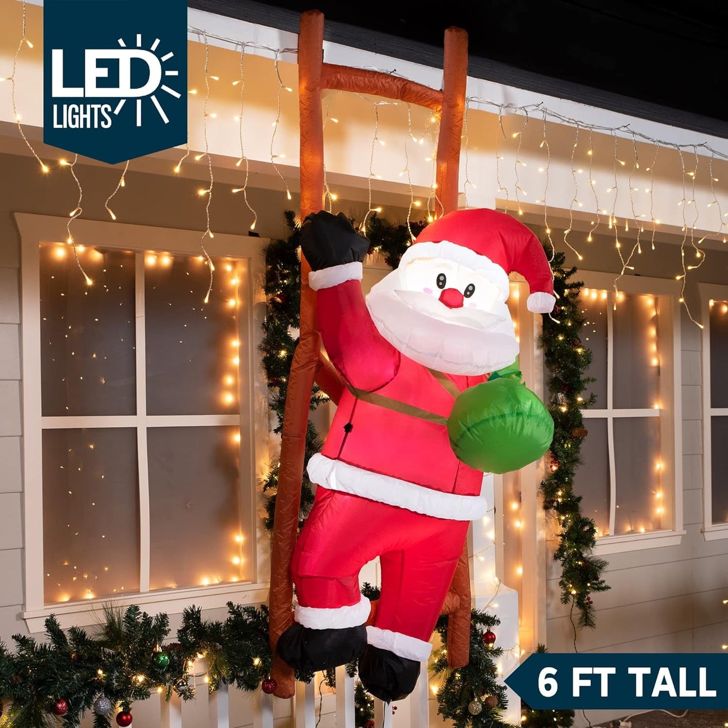 Joyfy 6 FT Christmas Inflatables Santa Outdoor Decorations,Climbing Santa Christmas Blow Ups Yard Christmas with Built-in LEDs for Holiday Party Garden Lawn Decor