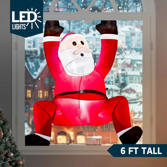 Syncfun 6 FT Christmas Inflatables Santa Outdoor Decorations,Climbing Santa Blow Ups Yard with Built-in LEDs for Holiday Party Garden Lawn Decor