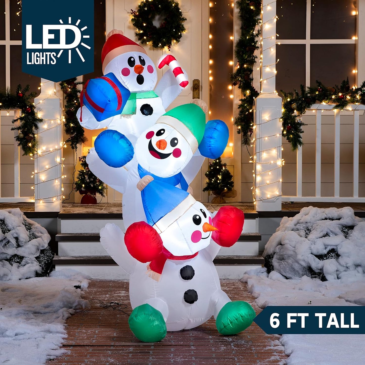 Joyfy 6ft Christmas Inflatables Snowman Outdoor Decorations,Stacked Snowman Christmas Blow Ups with Built-in LEDs for Holiday Party Garden Yard Lawn Decor