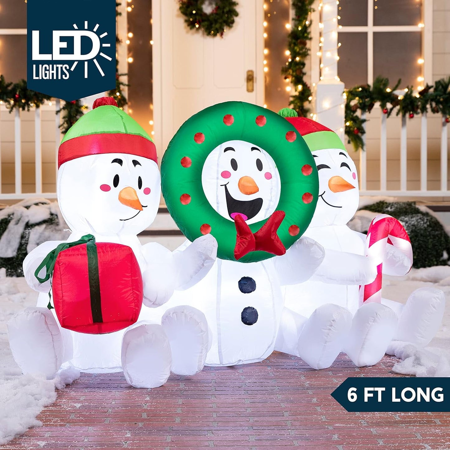 Joyfy 6 FT Christmas Inflatables Snowmen Outdoor Decorations,Christmas Three Sitting Snowmans Blow Ups Yard with Built-in LEDs for Holiday Party Garden Lawn Decor