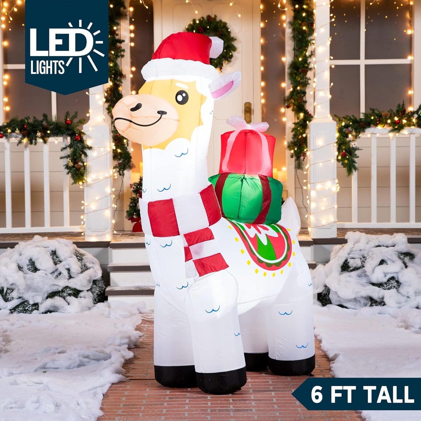 Joyfy 6 FT Christmas Inflatables Llama Outdoor Decorations,Llama Christmas Blow Ups Yard Christmas with Built-in LEDs for Holiday Party Garden Lawn Decor