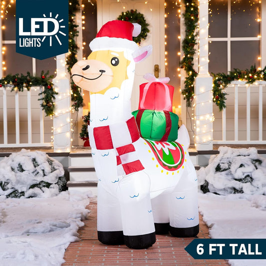 Joyfy 6 FT Christmas Inflatables Llama Outdoor Decorations,Llama Christmas Blow Ups Yard Christmas with Built-in LEDs for Holiday Party Garden Lawn Decor