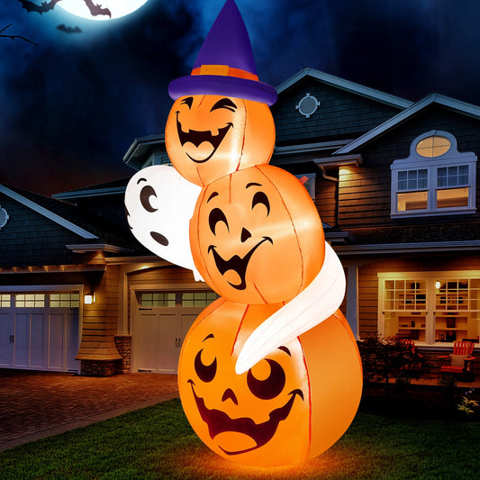 Syncfun 6 FT Halloween Inflatables Stacked Pumpkins and Ghost with Build-in LEDs for Porch,Halloween Pumpkin Decor Blow up Yard Decorations