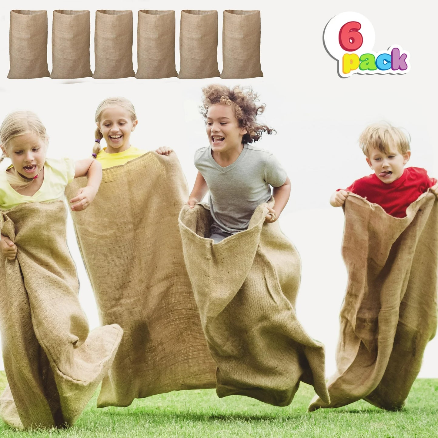 Joyfy 6 Pack Potato Sack Race Bags, Large Burlap Bags for Kids & Adults, Outdoor Lawn Games for Easter, Carnival, Field Day
