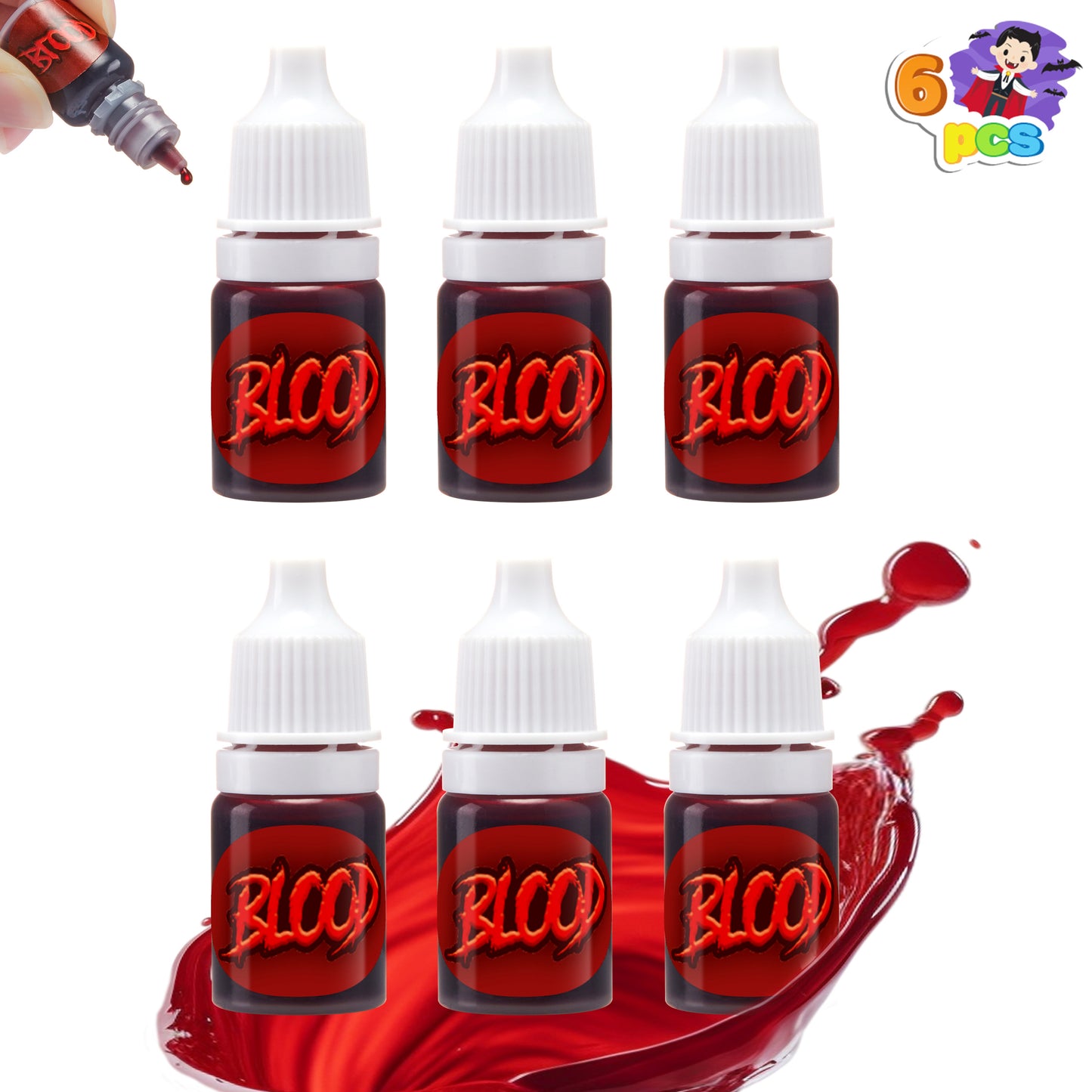 SYNCFUN 6 Pcs Halloween Fake Blood,Mini Vampire Blood Makeup Bottle,Halloween Blood Zombie Makeup,Vampire Makeup Kit for Adults,Halloween Costume Vampire Accessories