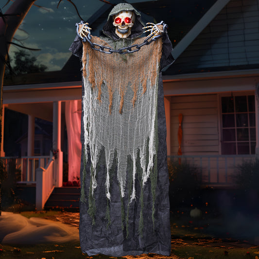Syncfun 67 Inch Halloween Hanging Ghosts,Scary Lighted Eyes Animated Grim Reapers with Chain Decorations for Halloween Hanging Decorations Indoor Outdoor Yard Home Decorations