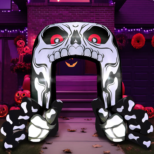 Syncfun 8 FT Halloween Inflatable Giant Skeleton with Hands Grabbing Archway Decorations Inflatable with Build-in LEDs,Halloween Blow Up Yard Decorations
