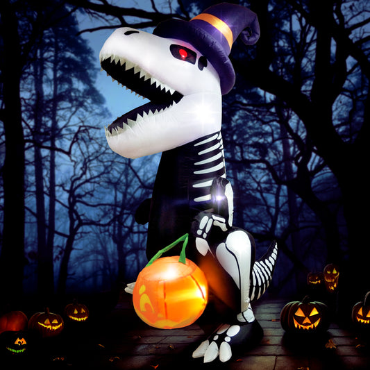Syncfun 8 FT Halloween Inflatable Skeleton Dinosaur with Build-in LEDs Pumpkin Decorations,Halloween Outdoor Decorations Blow up Yard Decorations